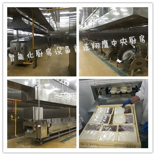 浙江翔鹰安装调试好后的自动米饭生产线、双面连体熬煮锅、油炸机等中央厨房设备